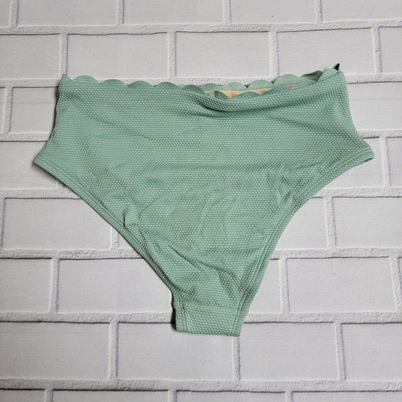 Kona Sol Scalloped Pique High Waist Bikini Bottoms Small Green - Picture 4 of 7